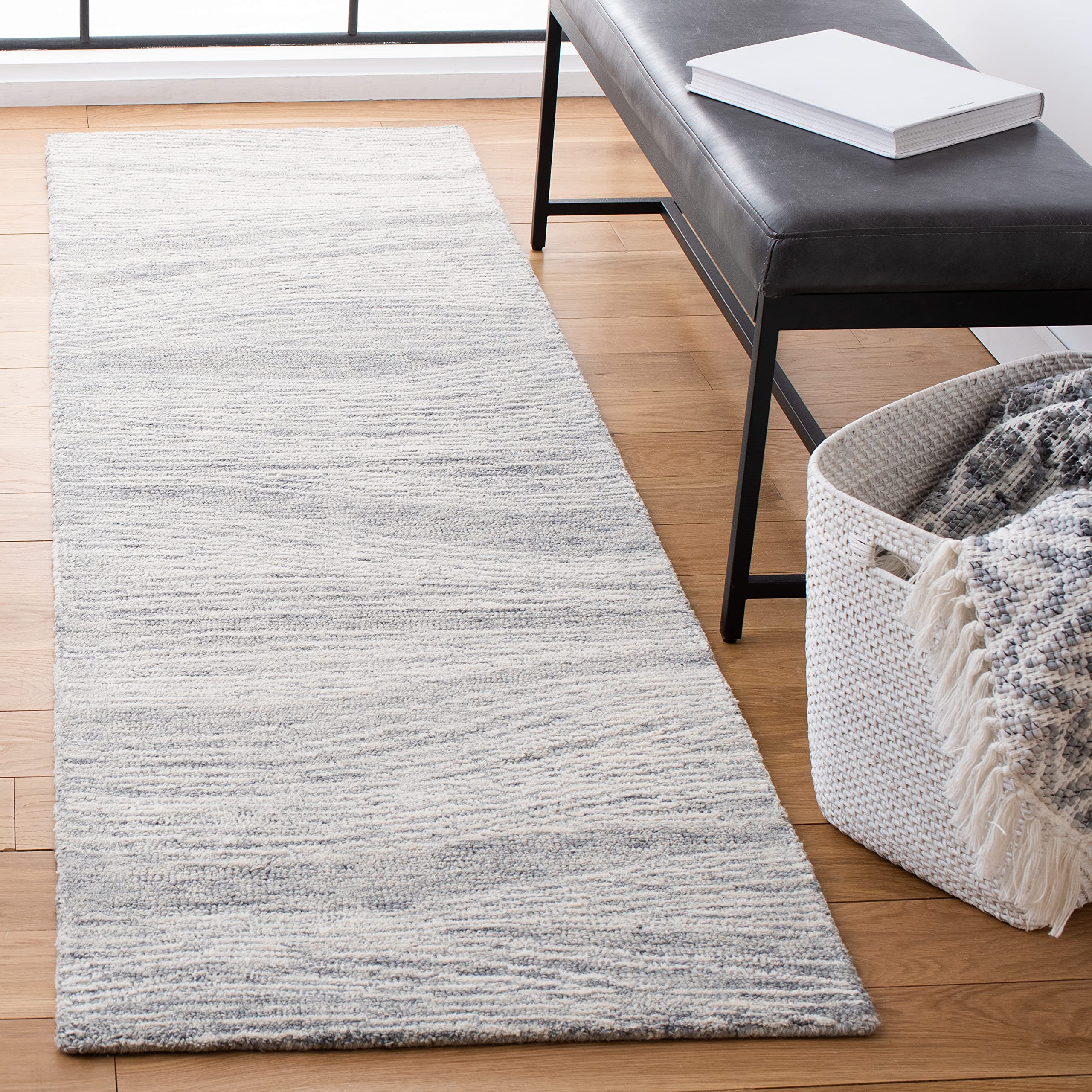 SAFAVIEH Metro Collection Runner Rug – 2’3″ x 14′, Grey & Ivory, Modern Design, Handmade Wool, Ideal for The Living Room, Bedroom, Dining Room (MET995F-214)