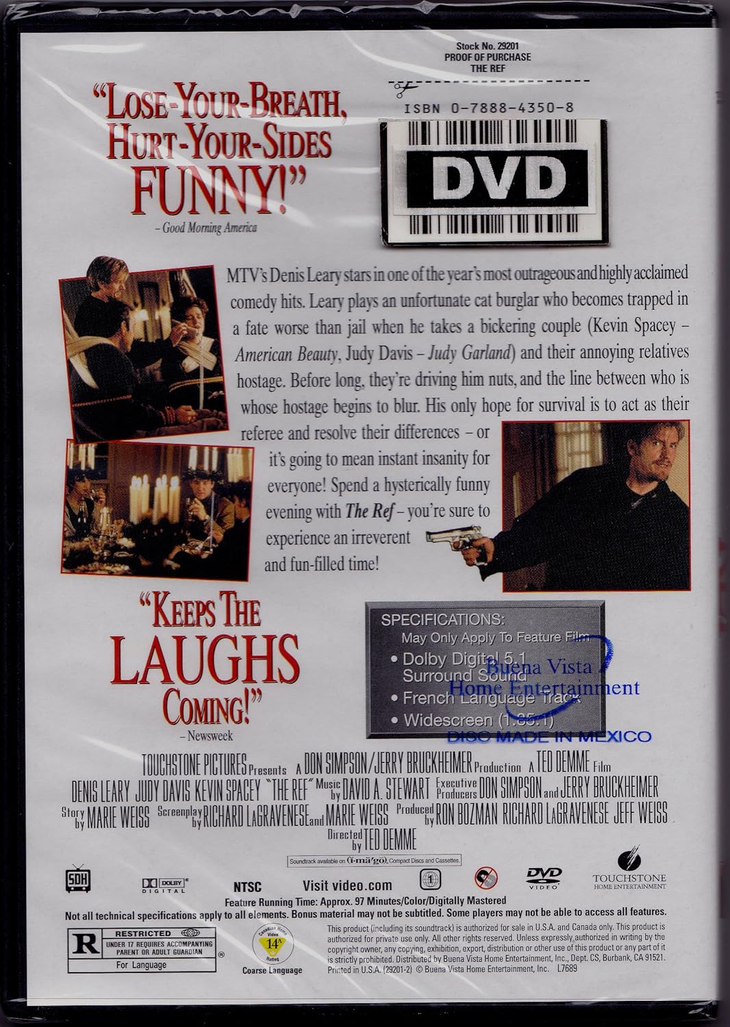 Droles D Otages The Ref English French 1994 Widescreen Amazon Ca Denis Leary Judy Davis Kevin Spacey Robert J Steinmiller Jr Glynis Johns Ted Demme Dvd