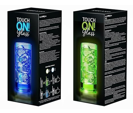 touchON!glass Creano Ausgefallenes Trinkglas / Longdrinkglas touchON!glass, Leuchtglas mit LED-Lichteffekt | 300ml, Set: blau