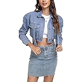 andy & natalie Womens Jean Jacket Cropped Fashion Button Down Denim Jackets Short Shacket Outfit