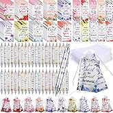 Moinchore 200 Pcs Christian Gifts for Women Christian Accessories Include 50 Bible Verses Notebooks 50 Church Bookmarks 50 Scripture Pens 50 Organza Bags for Church Motivational Gift(Flower)
