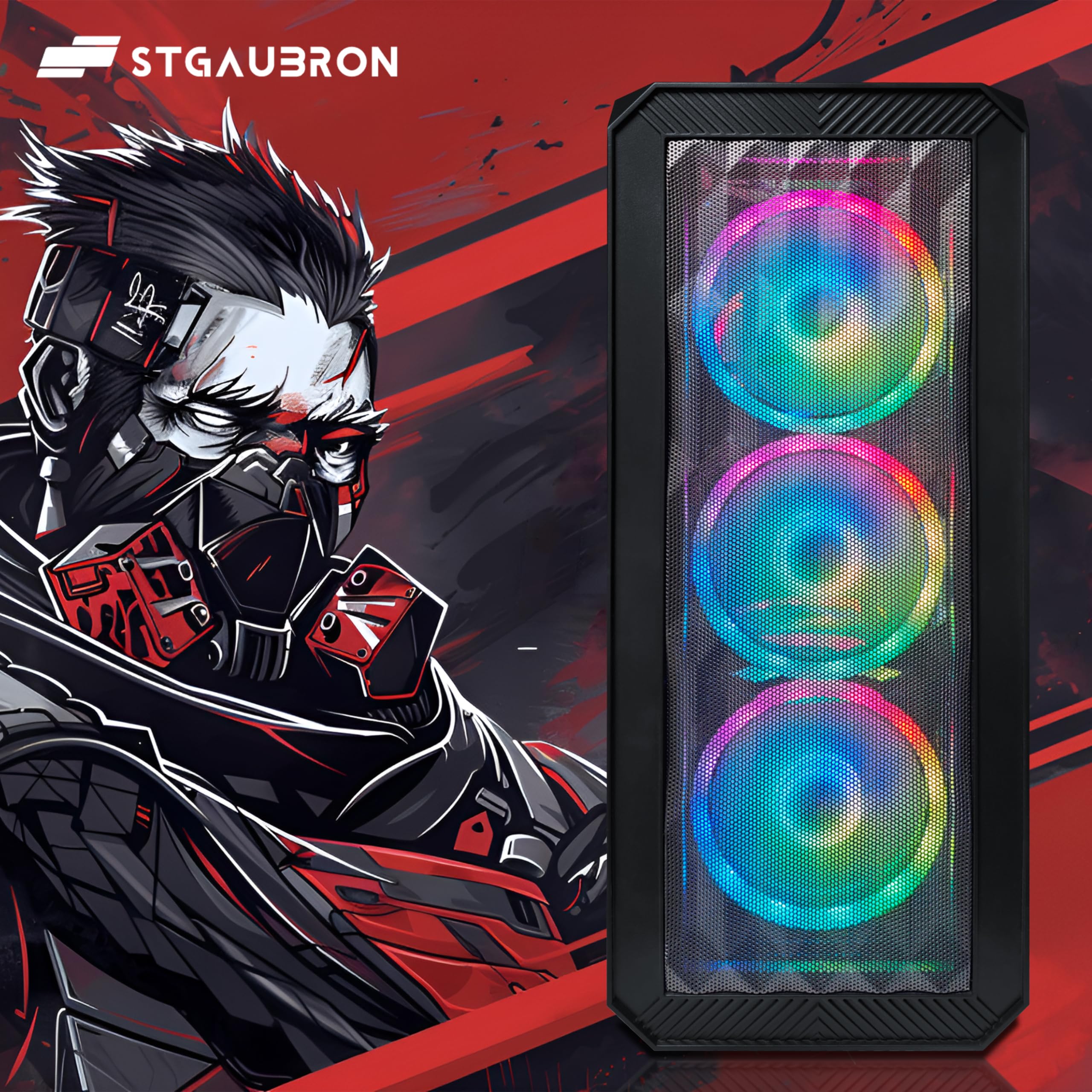 STGAubron Gaming PC Desktop, Radeon RX 590 8G GDDR5, AMD Athlon 3000G 3.5G, 16G DDR4, 512G SSD, 600M WiFi, BT 5.0, RGB Fan x4, Windows 11 Home