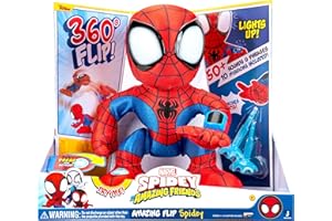 JAZWARES Marvel Spidey and His Amazing Friends Amazing Flip Spidey - 12-Inch Animatronic Plush with Lights, Sounds, and Web Dart Launcher