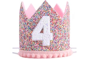 WAHAWU Rainbow Crown - 4th Birthday Party Glitter Crown, Kids Birthday Hats, Baby Photo Props, Little Girls Hair Accessories