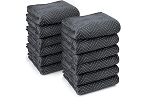 Sure-Max 12 Moving & Packing Blankets - Ultra Thick Pro - 72" x 40" - Professional Quilted Shipping Furniture Pads Black