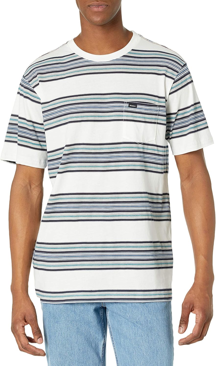 RVCA Men's Take Stripe Short Sleeve Crew Neck Pocket T-Shirt: Clothing