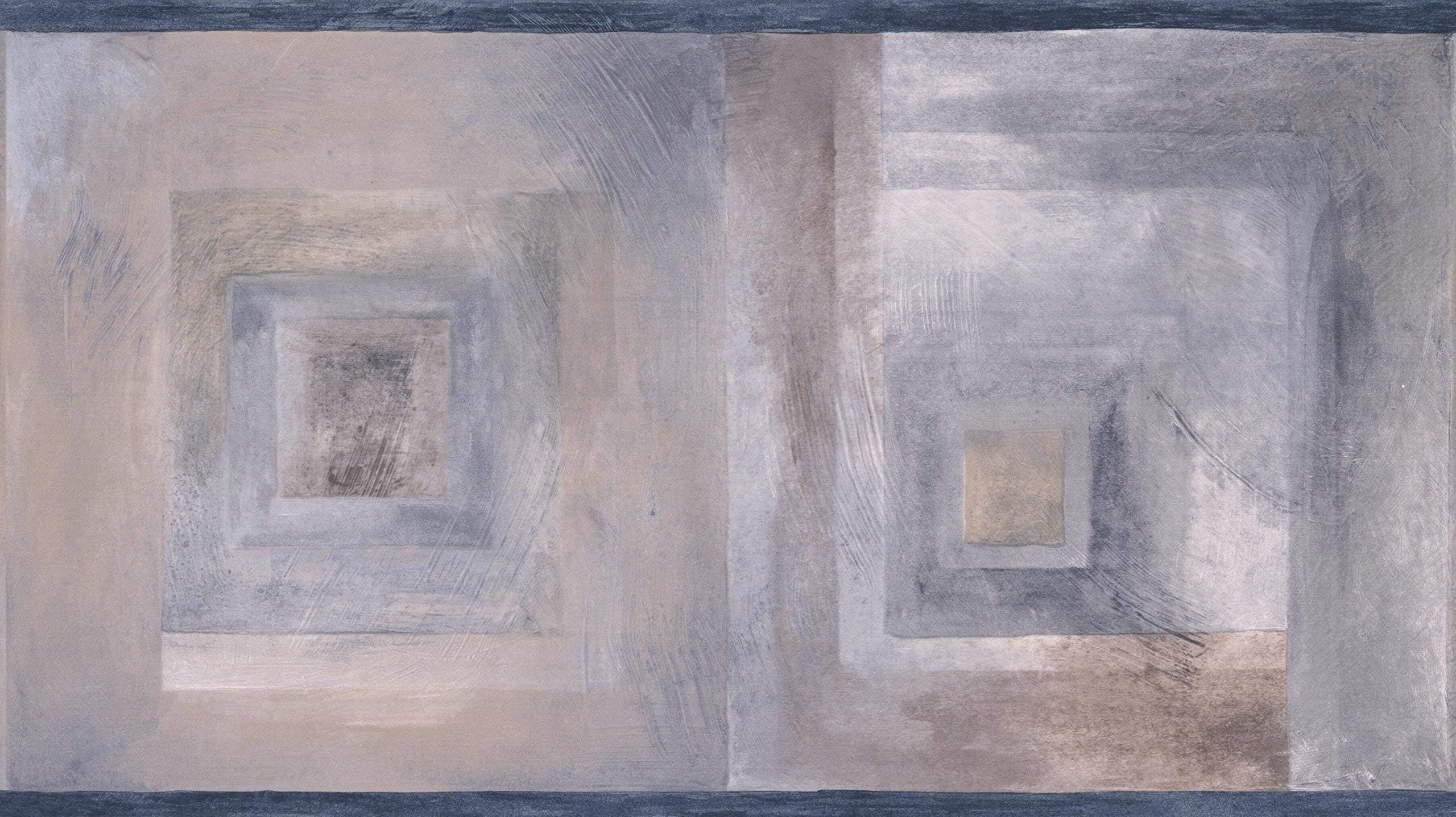 Silver Blue Beige Abstract Wallpaper Border Square Shape Design, Roll 15' x 7''