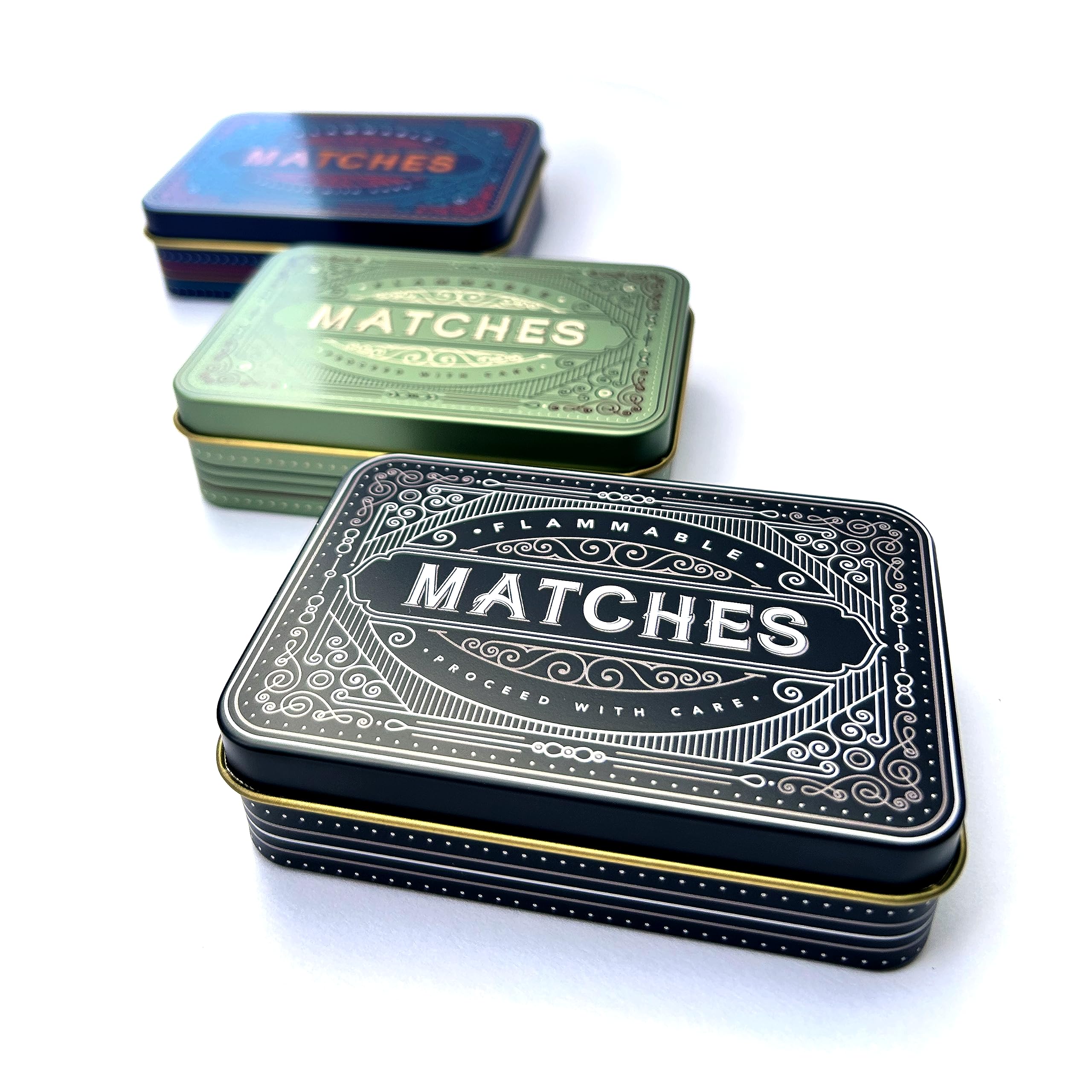 TINIT Matches Tin - Match Storage Box Metal Tin Matchbox Holder Candle Holder Lighter Gift Present (Black)