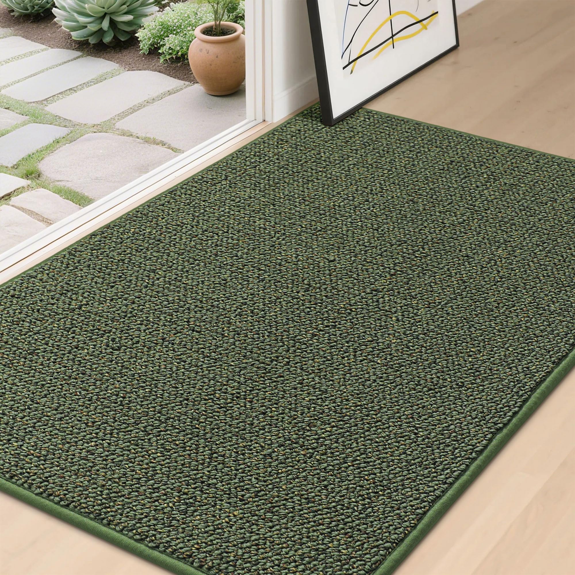 Photo 1 of BEQHAUSE Dirt Trapper Door Mat 32" x 48", Non-Slip Washable Doormats Entrance Mat, Dirt Resistant and Absorbent Welcome Mat, Low Profile Floor Mats for Front Back Door and Entryway, Green