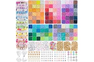 Acerich Clay Beads Bracelet Making Kit 5 Boxes 120 Colors, Sufficient Letter Beads, Gold Spacer Beads Kit for Jewelry Making, Flat Heishi Beads with Charms Christmas Gifts