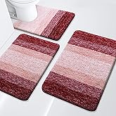 Arotive Bathroom Rugs Set 3 Piece, Extra Soft and Absorbent Bath Rugs, Machine Wash Dry Bath Mats for Bathroom, Toilet, Tub and Shower, 24x16, 30x20 and U-Shaped 24x20, Burgundy