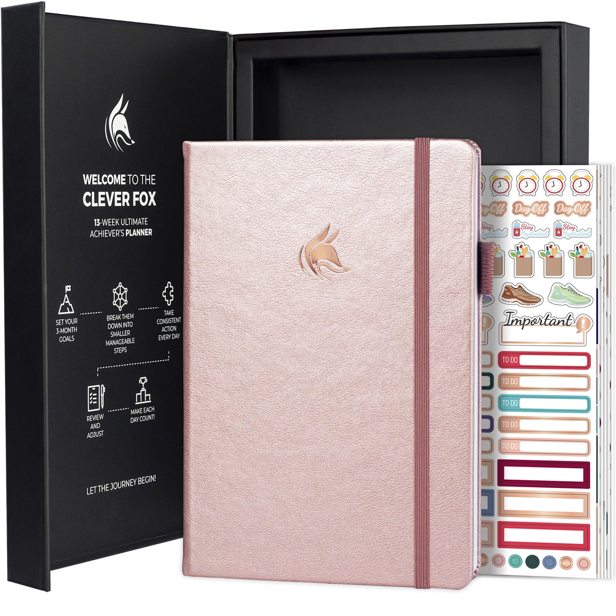 Clever Fox Ultimate Achiever’s Goal Planner - Focus & Productivity 90 Day Journal. Daily Weekly Monthly Planner Organizer & Hourly Schedule Notebook - Undated, Hardcover, A5 Size, Rose Gold — image 1