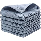 Mia'sDream Cotton Kichen Dish Cloths, Waffle Weave Dish Rags, Soft and Absorbent Dish Towels Hand Towel for Kitchen, 12inchx12inch 6 Pack (Blue)