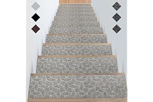 GOYLSER Wood Stair Treads Carpet Peel and Stick with Self Adhesive Backing, 15 Pack Stair Pads for Carpeted Stair Non Slip, Safety Edging Stair Protector, Grey 8"x30"