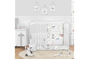 Sweet Jojo Designs Farm Animals Baby Boy or Girl Nursery Crib Bedding Set - 11 Pieces - Watercolor Farmhouse Lattice Horse Cow Sheep Pig