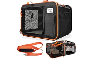 pidipiti 20 x 14 x 14 inches Expandable pet Carrier for 1 Large cat Under 25 lbs,2 Medium Cats/Rabbits 20 lbs+, 1 Small Dog Under 15 lbs,cat Crate/Bag for Short Trip/Long Distance car Travel
