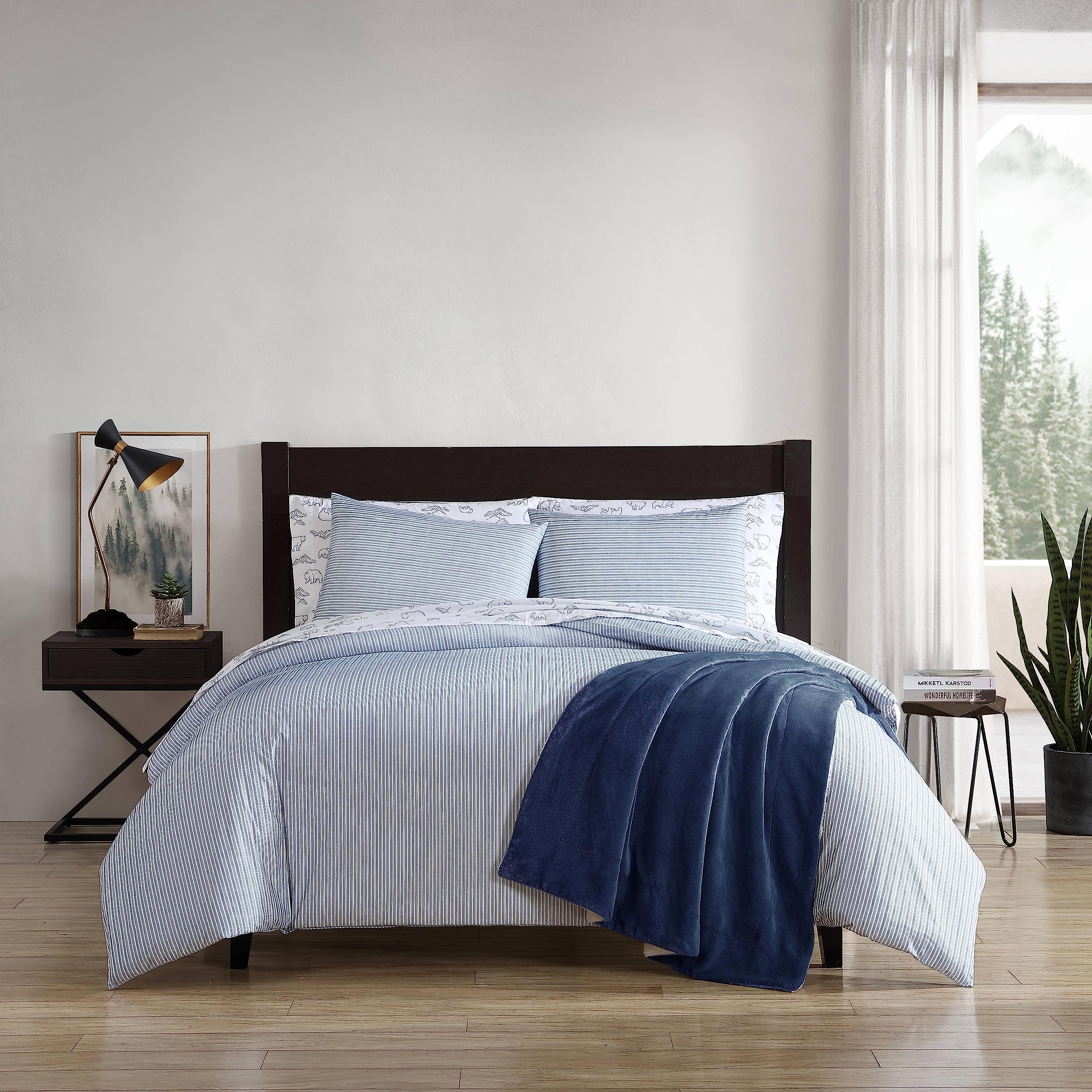 Photo 1 of Eddie Bauer- King Duvet Cover Set, Cotton Bedding Set with Matching Sham(s), Casual Home Décor (Ticking Stripe Navy, King)