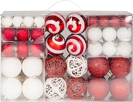 Immagini Palline Di Natale Colorate.Lifestyle More 100 Palline Di Natale 2 Colorate Di Bianco E Rosso A O 6 Cm Con Ganci Abbinati Amazon It Casa E Cucina