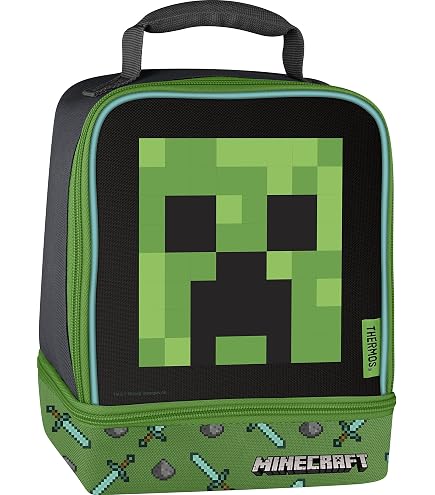 Minecraft - Sac à Déjeuner pour Enfants - Jeu Vidéo Steve & Alex - Poche en Maille - Poignée de Transport à Clip - Cadeaux - Produit Officiel
