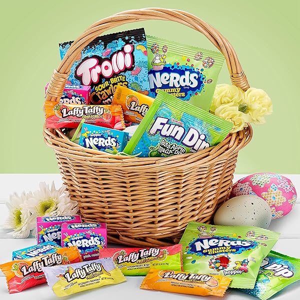 NERDS EASTER VARIETY SEEKERS BASKET FILLER VARIETY BAG, NERDS GUMMY CLUSTERS, FUN DIP, TROLLI, LAFFY TAFFY, AND NERDS ORIGINAL, 15 OZ, 35 COUNT