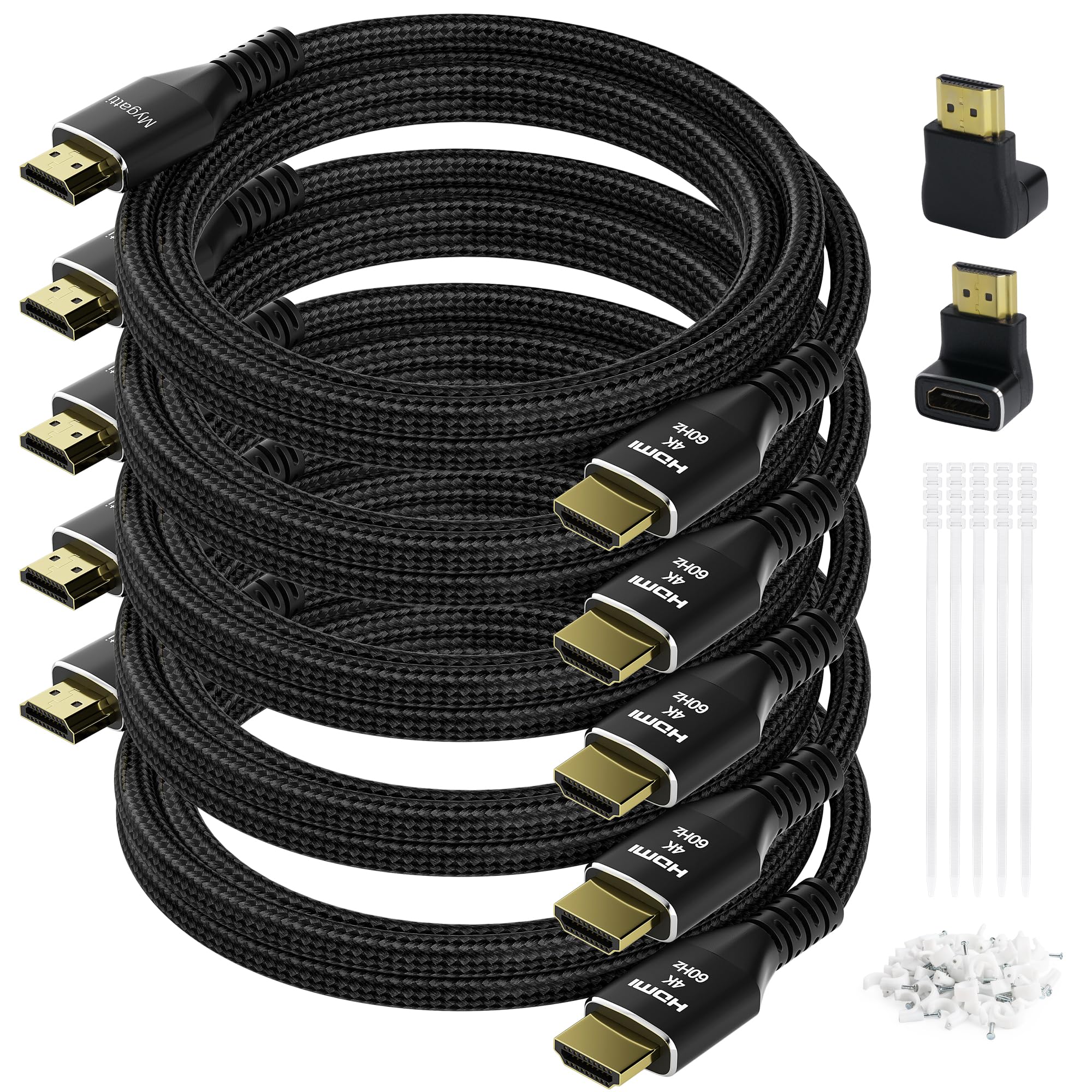 Mygatti 4K HDMI Cable 2 meters/5 Pack,Ultra HD HDMI 2.0 Cable,Nylon Braided jacket & Gold-Plated Connectors,4K@60Hz,2K,1080P, HDCP 2.2, ARC,pack hdmi Cables for Laptop,Monitors,HDTV,PS5 & More