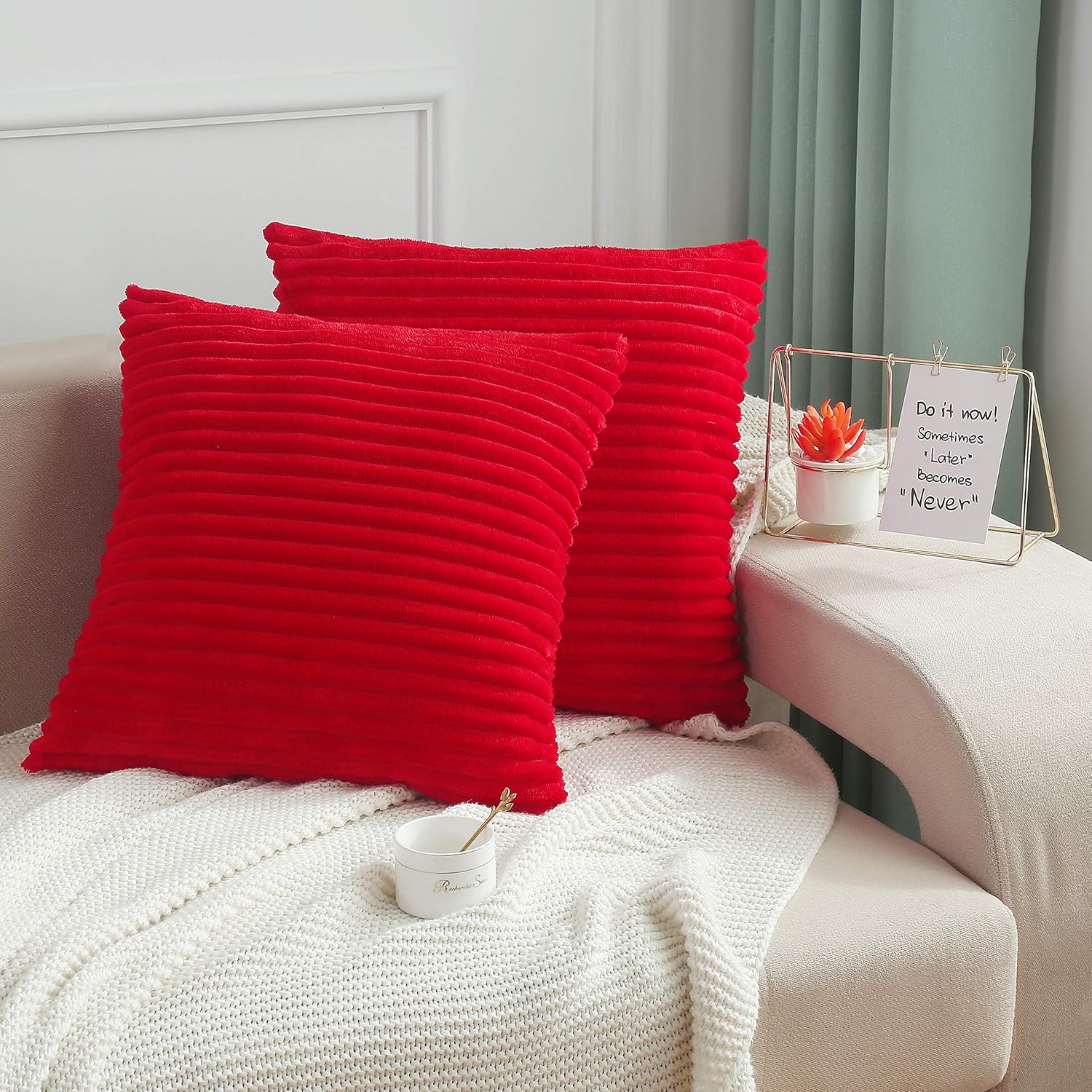 Special SG Glory Pack of 2,Supersoft Square Textured Decorative Throw Pillow Cover Cushion Covers Pillowcase, Home Decor Decorations for Sofa Couch Bed Chair(Red,18x18 Inches): Home & Kitchen
