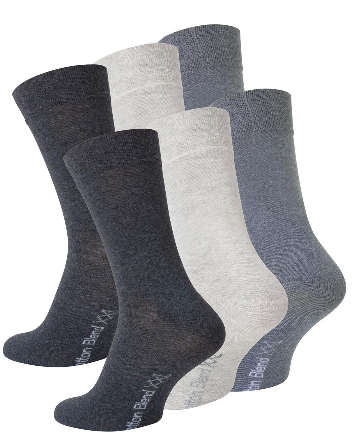 6 Pairs Mens Cotton Socks Big Foot, Assorted GreyMelange colors, Size