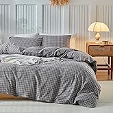 DuShow Washed Cotton Gingham Duvet Cover Queen Blue Plaid Checkered Bedding Set 3 Pieces Grid Duvet Cover with 2 Pillowcases Reversible,Ultra Soft(Navy,Queen)