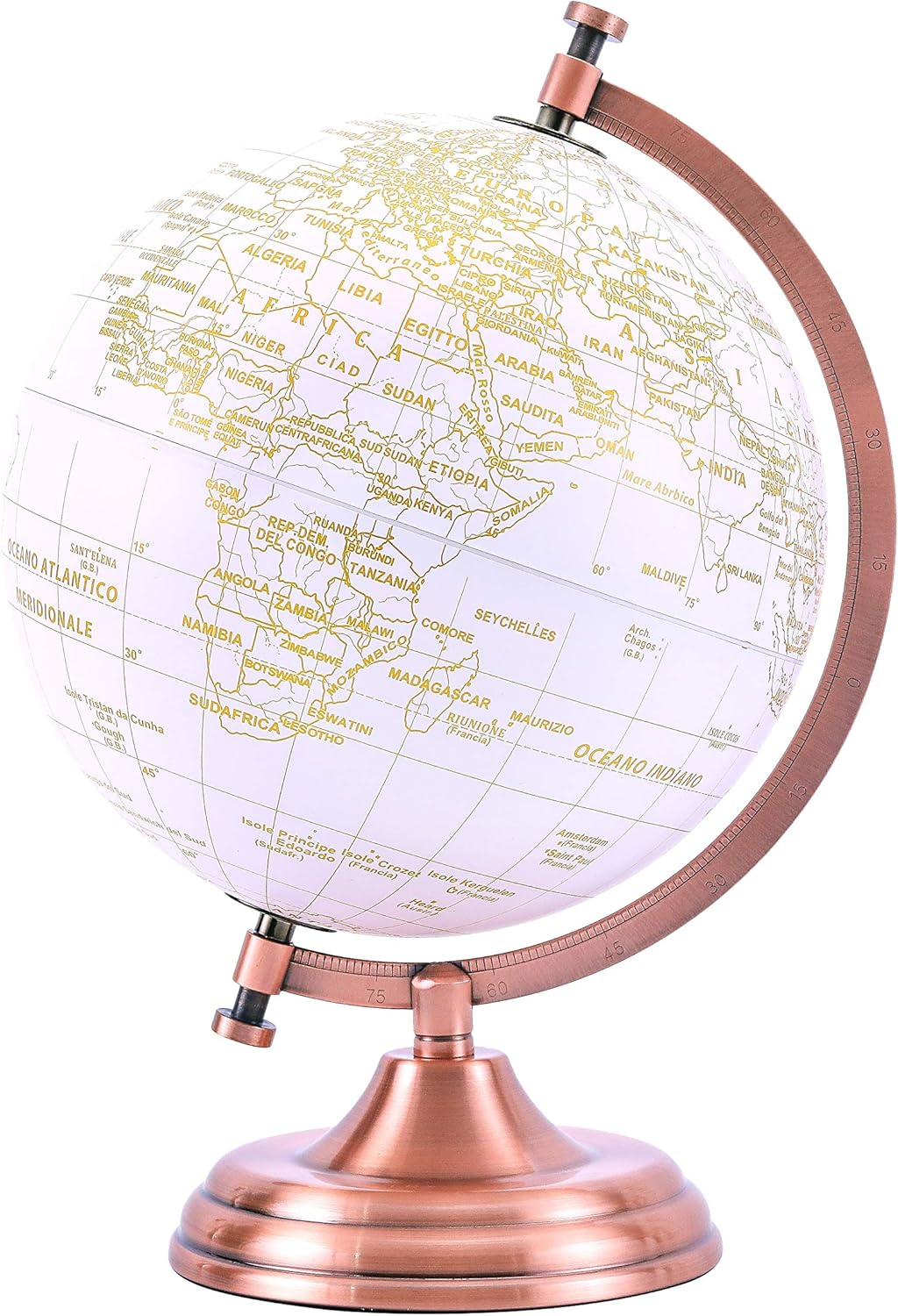 Exerz 20cm Globe Golden Colour Metallic, Educational, Geographic, Modern Desktop Decoration, Metal Arc and Base