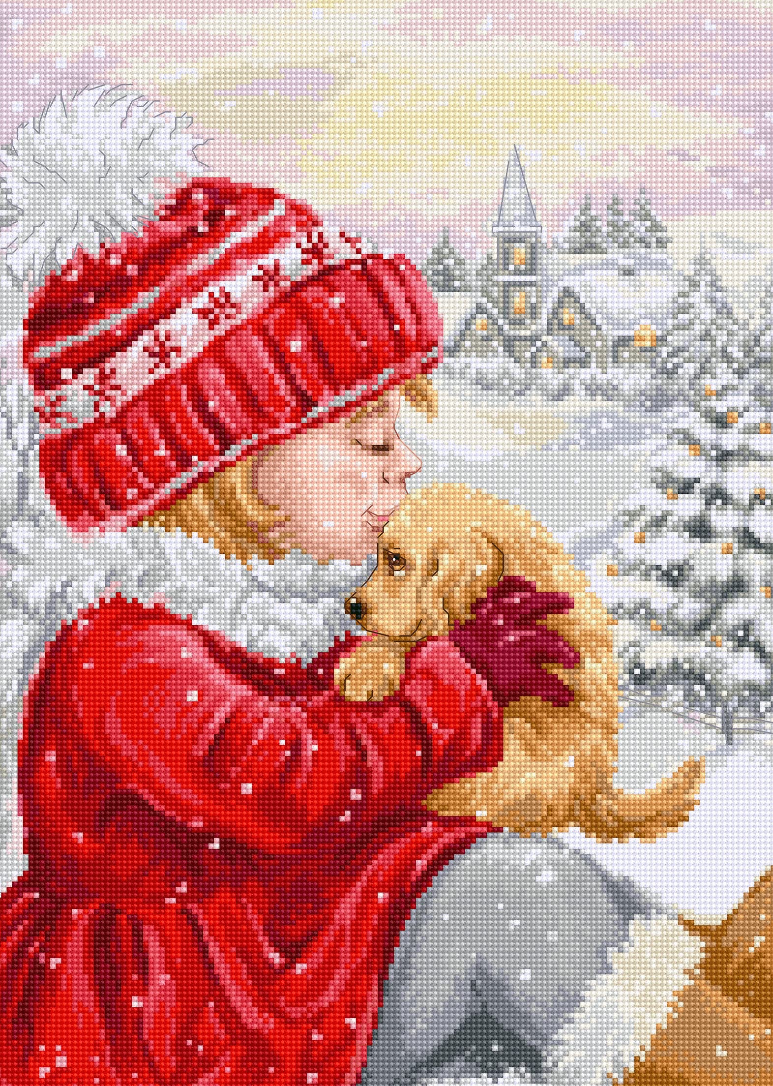 Luca-S Cross Stitch Kit, Girl Kissing Puppy, BU5027, Counted Cross Stitch Kit for Adults, Embroidery Needlecraft Set