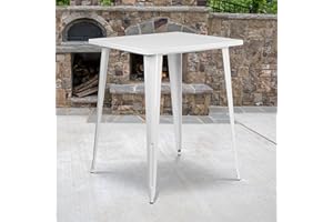 EMMA + OLIVER Commercial Grade 31.5" Square White Metal Indoor-Outdoor Bar Height Table