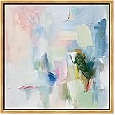 Art Remedy Verdant Breeze Over White Canvas Modern Colorful Art, Gold Frame, 30" x 30"