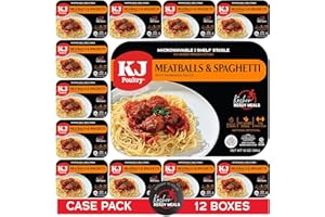 KJ Poultry Kosher Ready Meals - Spaghetti & Meatballs, MRE Meals Ready to Eat (12 Pack) Prepared Entree Fully Cooked, Shelf Stable Microwave Dinner Travel, Military, Camping, Emergency Survival