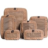 Aerotrunk Compression Packing Cubes for Travel - Luggage Organizer Bags - Double Zipper Packing Cubes for Suitcases (6-Pack, Mocha)