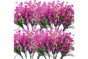Grunyia Artificial Flowers, 20 Bundles Outdoor Fake Flowers for Decoration UV Resistant Faux Plastic Plants Garden Porch Window Box Décor (Purple)