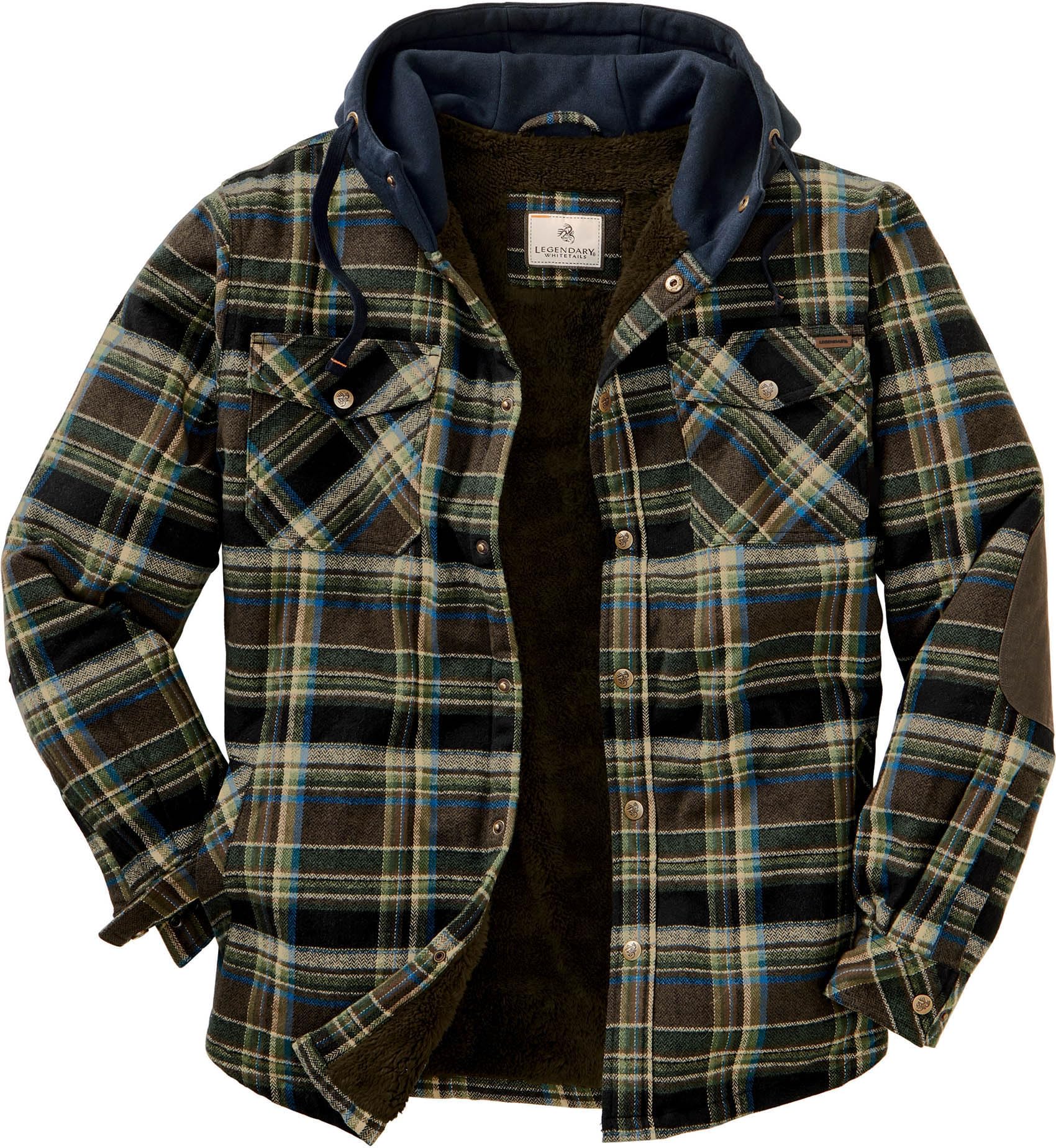 Legendary Whitetails Mens Hooded Shirt Jacket Plaid Flannel Berber Lined Polyfill Insulated, Union Plaid, XL Image