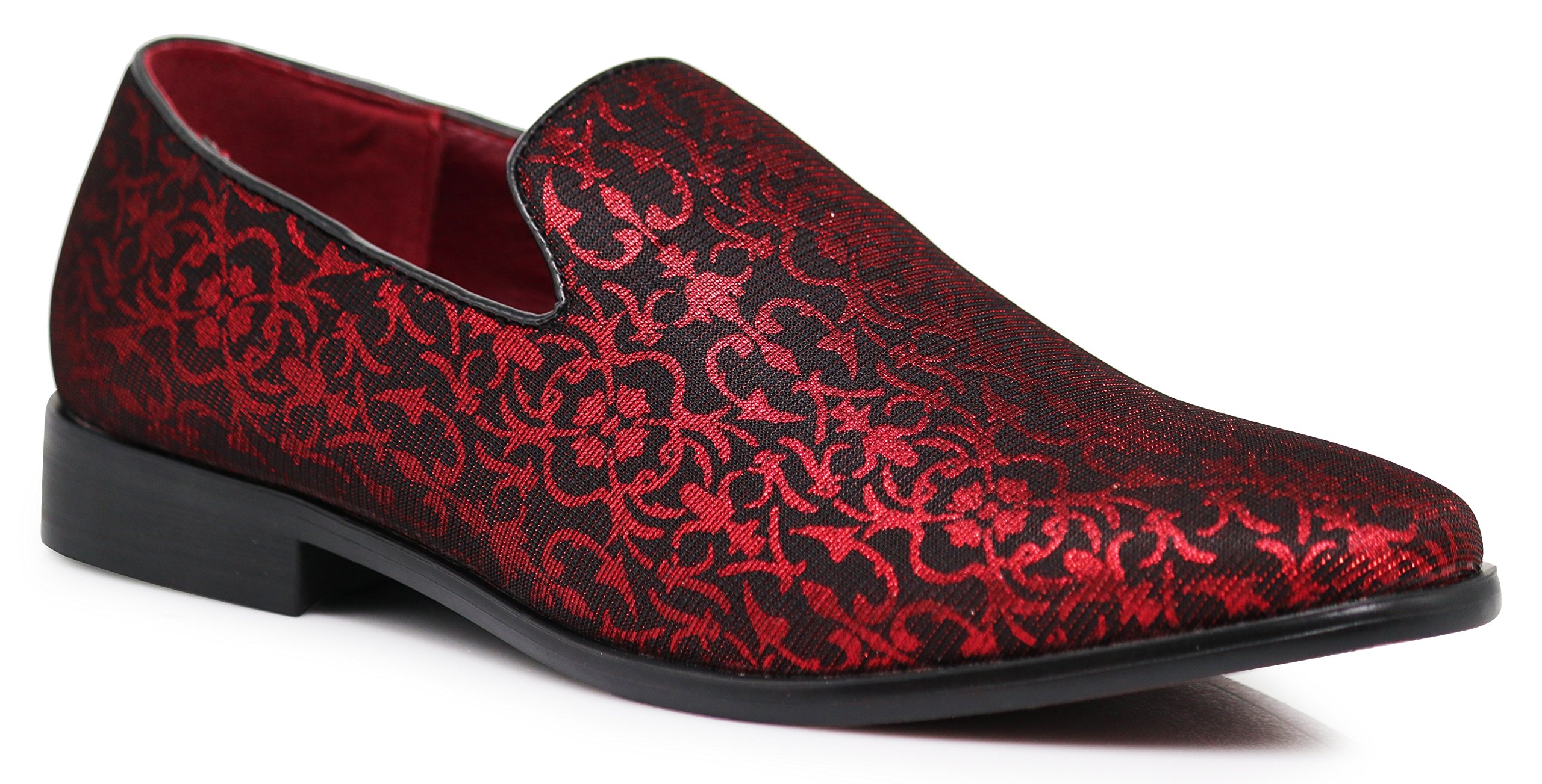 Enzo Romeo Men\'s Red Vintage Satin Silky Floral Loafer Slip On Tuxedo Shoes Amazon.com | ARK1 Men main image 2