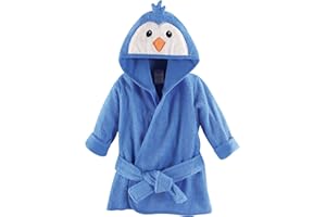Luvable Friends Animal Face Hooded Bath Robe, Blue Penguin, 0-9 Months
