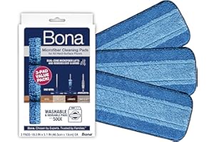 Bona Microfiber Cleaning Pad for Hardwood & Hard Surface Floors - 3 Pack - For Use With Bona Mop - Dual Zone Cleaning Design 