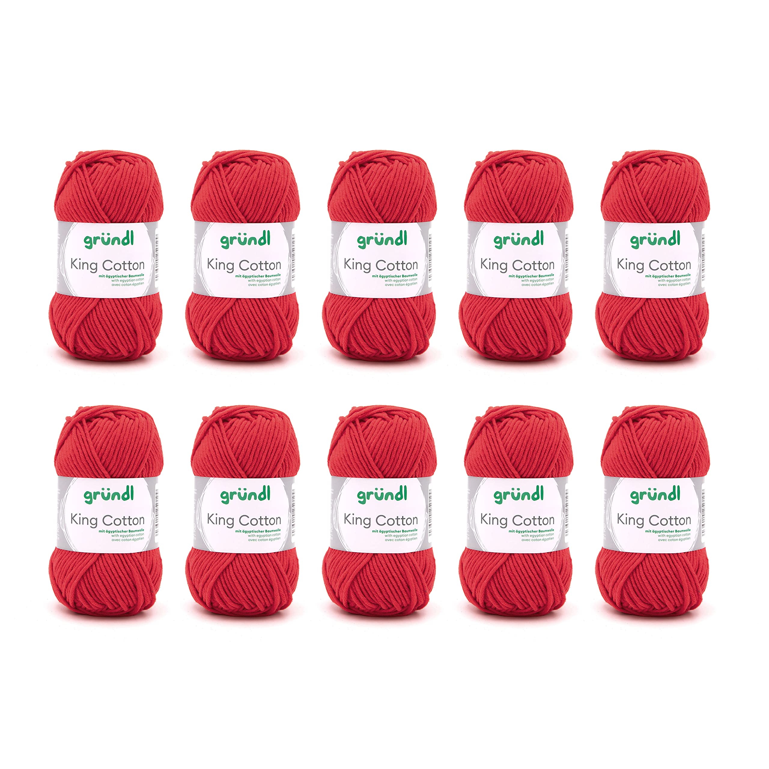 Gründl King Cotton Wool - Thick Wool for Knitting - Knitting Yarn - Crochet Yarn - Soft and Skin Friendly - 55% Polyacrylic, 45% Cotton - 10 Balls 50 g / 78 m - Needle Size 6-7 - Red