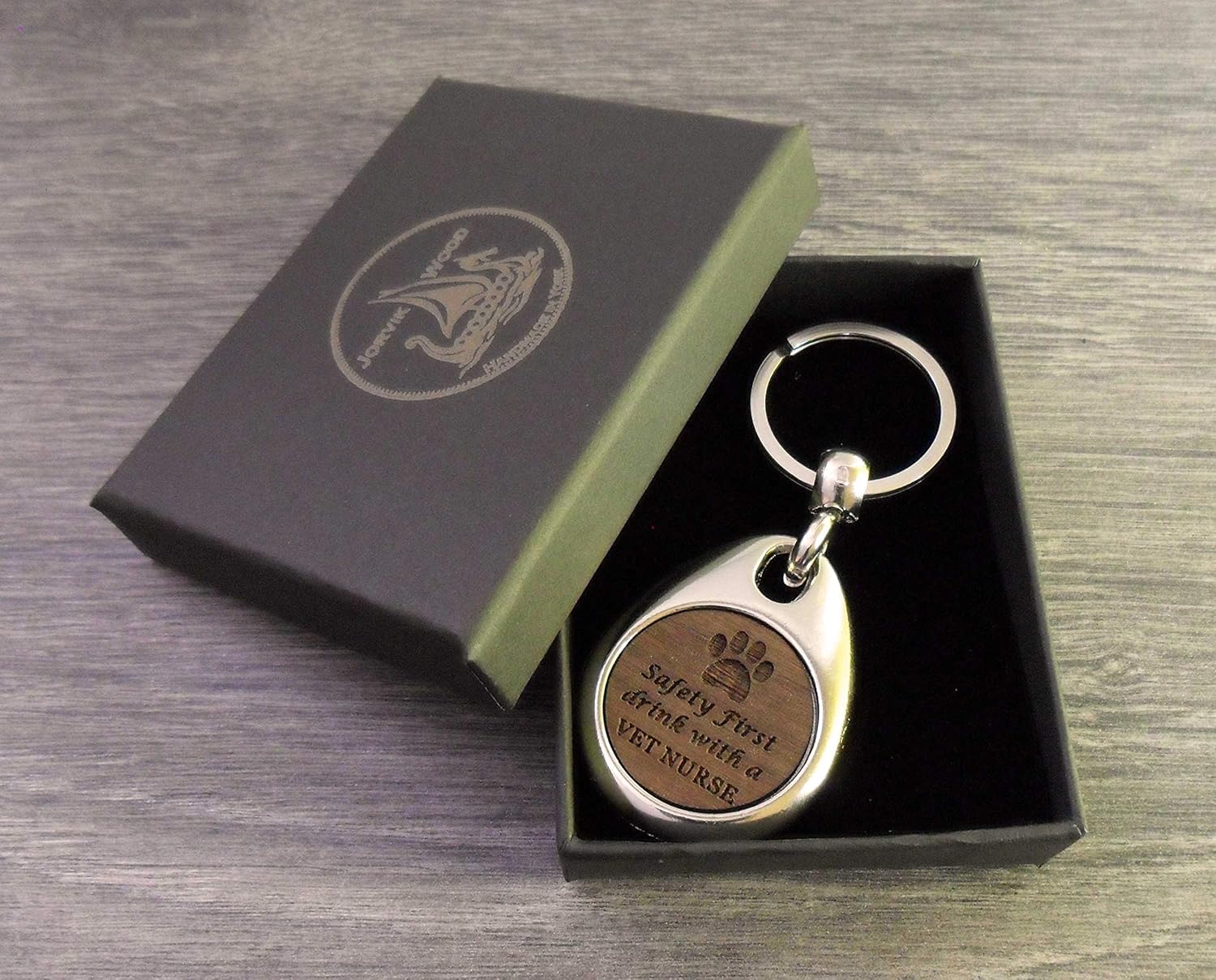 Jorvik Wood Funny Vet Nurse Design Wooden Keyring with Gift Box, Brown, 2cm - Image 3