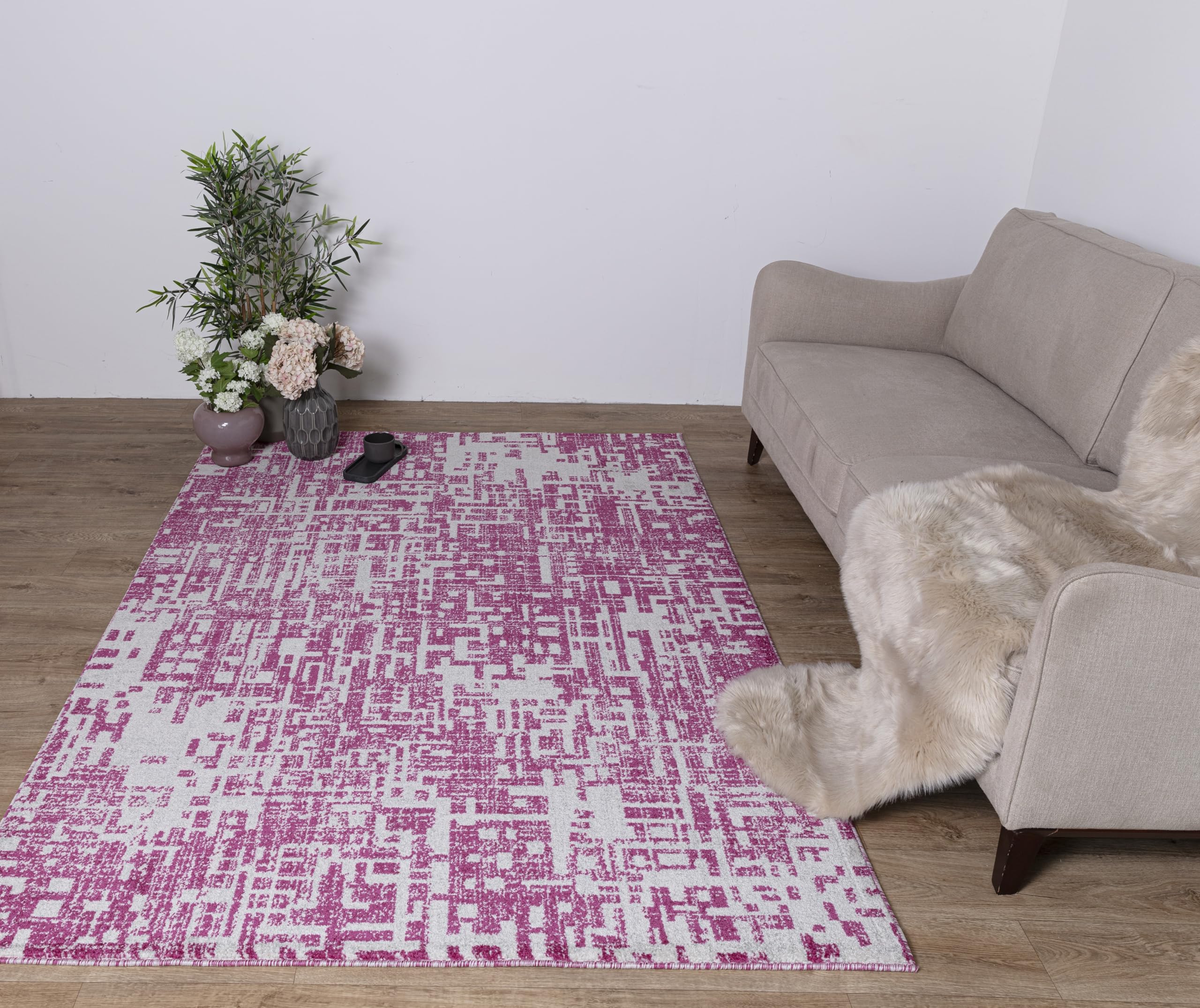 Asiatic Edits Low Pile Abstract Fuschia Pink Indoor Rug for Living room, Bedroom, Conservatory, Hallway, Large Area, Easy to Clean, Area Rugs - Non Shedding 80x150cm