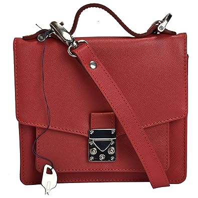 MANDAVA Genuine Leather Womens Mini Satchel Sling Shoulder Bag Ladies Handbag Side Bag (Red)
