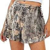 HOCANDY Womens Camo Sweat Shorts Maple Leaf Print Drawstring Elastic High Waist Lounge Camouflage Workout Shorts with Pockets