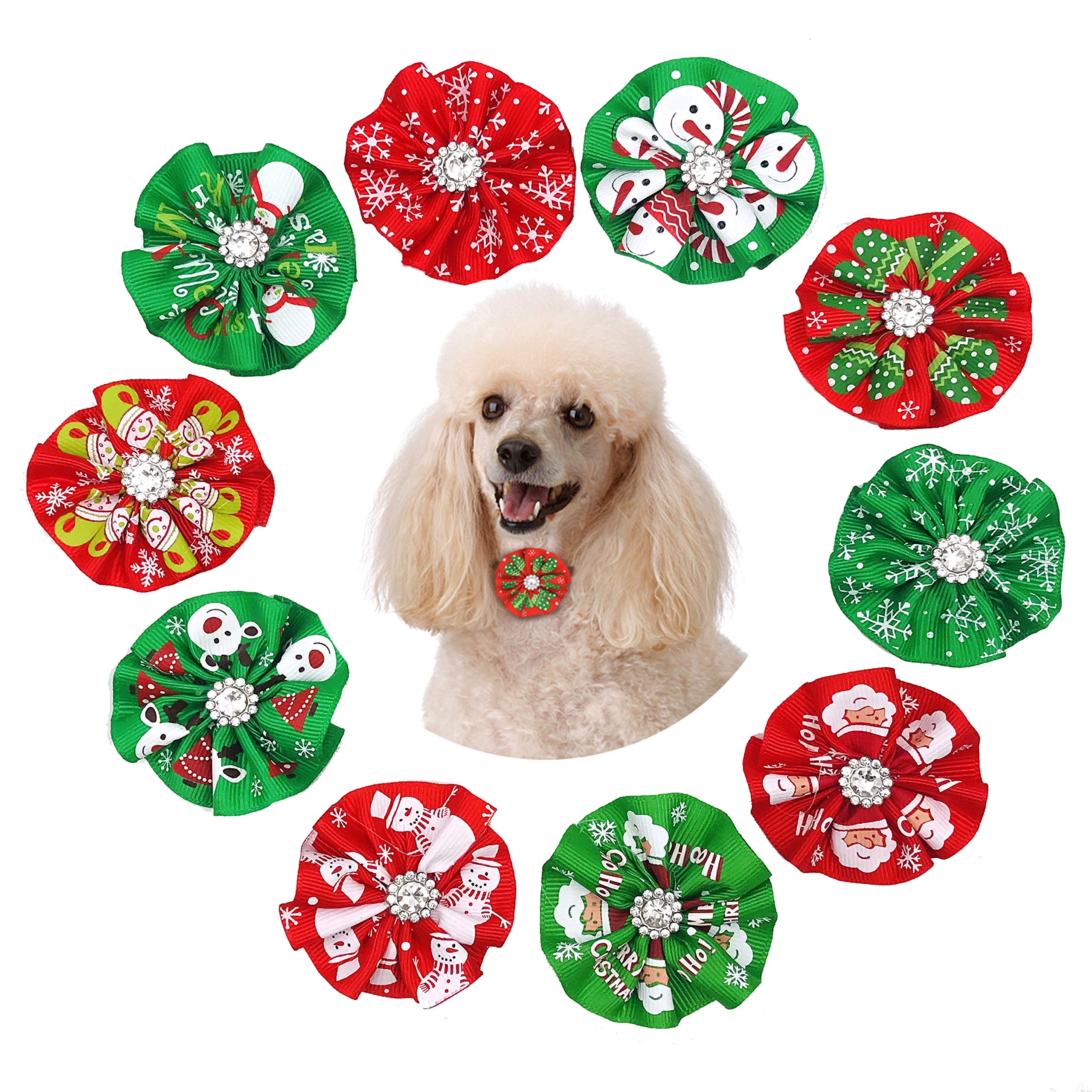 JpGdn 10pcs Christmas Dog Collar Flower Charms Attachment for Small Medium Puppy Cats Rabbit Christmas Tree Santa Claus Snowman for Party Holiday Sliding Grooming Attachment Accessories