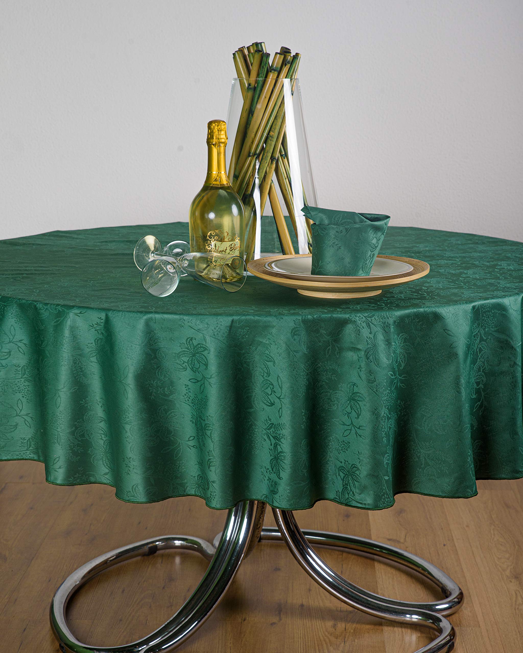 ESSE HOME - Confestyl – Tablecloth - Table Cover – Oval for 12 People - Flanders Jacquard Pure Cotton – Artisan Product - Iris 598 (Oval 170x250, Dark Green Tablecloth)