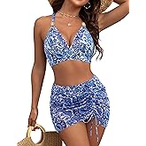 Blooming Jelly Womens High Wasited Bikini Sets Tummy Control Swimsuits Curvy Mesh Swim Skirt