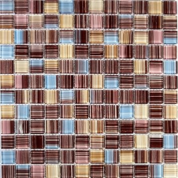 Glas Mosaik Fliesen Matte Mit Streifen In Braun Beige Blau Rot Rosa Pink Mt0041 Kuche Aufkantung Randfliesen Amazon De Baumarkt
