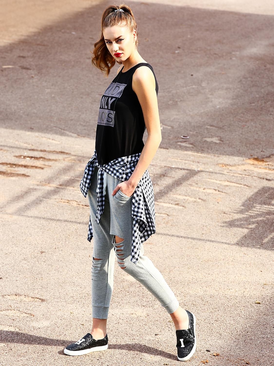 american-elm women grey melange regular fit ripped jogger | track pant