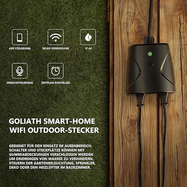Goliath   Enchufe WLAN para jardn impermeable IP44 control mediante aplicacin compatible con Alexa Smart Home